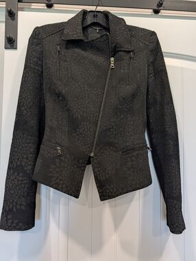 BCBGMaxAzria Black Textured Embossed Moto Jacket Blazer
